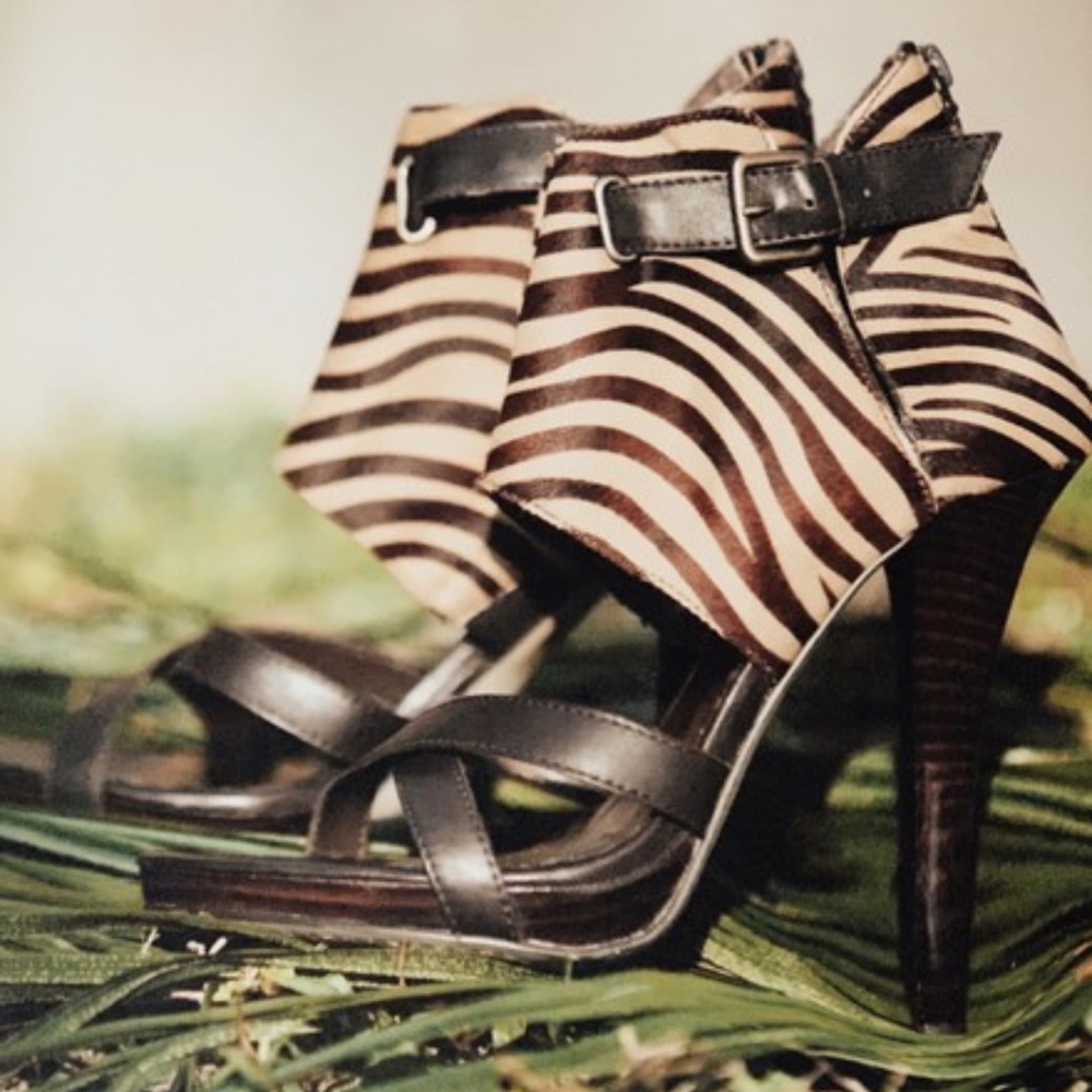 Brown Zebra Print Strap Heels - image 1